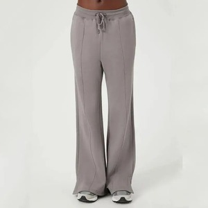 Pantalones apilados para mujer con bolsillos, pantalones acampanados de cintura alta con corte de bota, pantalones de chándal con estampado de pantalla, pantalones con cordón de pierna ancha - Product Image 3