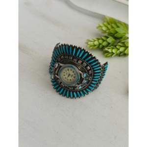 Bracelet de montre vintage en turquoise de Kingman et argent sterling, style Zuni, accessoire de mode - Product Image 4