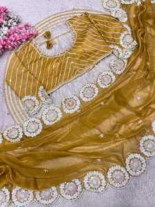 Mujer moderna diseñador Fendy gasa azul sari con blusa étnica cómoda y elegante boda Bollywood fiesta desgaste para niña - Product Image 4