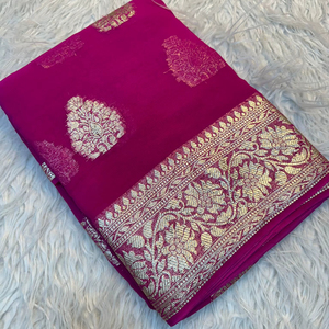 Produit le plus vendu Saree en viscose georgette avec chemisier de course! Prix 850 taux fixe blouse non cousue - Product Image 1