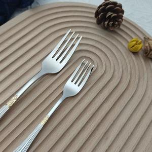 Juego de cubiertos antiguos Espejo de acero inoxidable Cubiertos chapados en oro Vajilla pesada Tenedor Cuchara - Product Image 4