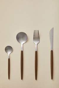 Ensemble de couverts en acier inoxydable avec manche en bois massif antique, ensemble de couverts en métal, ensemble de 5 pièces, ensemble de vaisselle de cuisine - Product Image 2