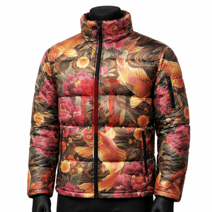 เสื้อแจ็คเก็ตพัฟเฟอร์คอตั้งพิมพ์ลายปลาคาร์ฟลายดอกไม้ เสื้อแจ็คเก็ตฤดูหนาวแบบควิลท์ รับผลิตตามสั่ง OEM ODM ขายส่งจากโรงงาน - Product Image 1