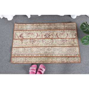 Vintage Turkish <b>Wool</b> Rug <b>Red</b> Beige 2 X 3.1ft Classic Large Area Rectangle Patchwork Design for Hallway Latex Backing Room Rug - Product Image 1