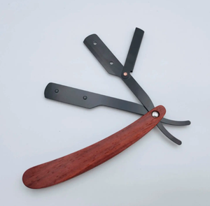 Maquinilla de afeitar de barbero dorada recta ANAAIF para hombre, maquinilla de afeitar de corte barbudo con mango de madera con soporte de hoja reemplazable en forma de polvo - Product Image 1