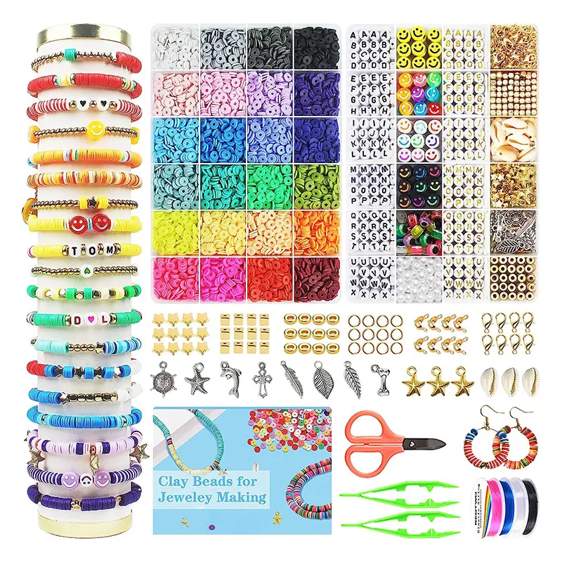 7200pcs 24colors Clay Beads Bracelet Making Kit Preppy Friendship Flat Polymer Heishi Beads Jewelry Making Kits for Girls