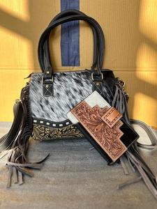 ใหม่กระเป๋าถือหนังวัวขนสัตว์พิมพ์ลายนูนแบบตะวันตกกระเป๋าถือมีสไตล์สำหรับผู้หญิงกระเป๋าคลัทช์ขนสัตว์และมือที่มีเอกลักษณ์ชุดคอมโบ - Product Image 2