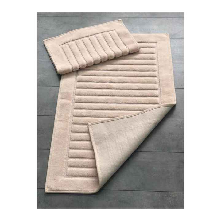 Line Cornered Powder 2-Piece 100% Cotton Bathroom Rug Mat Set Toilet Set