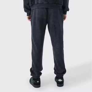 Survêtement unisexe à capuche en molleton d'hiver gris foncé surdimensionné délavé à l'acide avec design 2 en 1 et taille élastique - Product Image 5