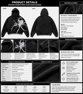 Sudadera con Capucha Oversize para Hombre, Estampado de Araña Negra, Informal, de Algodón Tejido, Estilo Urbano Otoñal, Manga Regular, Logotipo Frontal - Product Image 6