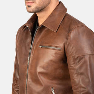 Chaqueta de Cuero de Primera Calidad al por Mayor, Chaqueta de Cuero Marrón Genuino de Cordero Desgastado para Hombre - Product Image 5