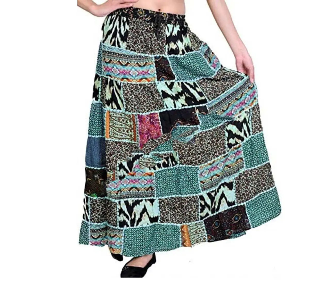 Free Size Multi Layer Patchwork Tiered Skirt For Women / Indian Handmade Colorful Patchwork Skirt / Bohemian Maxi Dress Skirt