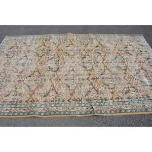 พรมตุรกีวินเทจขนาดใหญ่สีเบจสีเขียวผ้าขนสัตว์ลาเท็กซ์5x8.4ft รูปแบบการเย็บปะติดปะต่อกันสี่เหลี่ยมผืนผ้าออกแบบทาบริซสำหรับวัยรุ่นพรมห้อง - Product Image 3