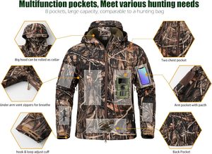 Veste de chasse en polyester pour hommes, coupe-vent, imperméable, respirante et silencieuse, avec poches d'hiver en polaire camouflage pour la randonnée en plein air - Product Image 5
