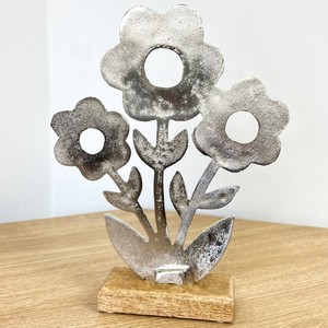 Metal Flower on <b>Wood</b> Ornament Silver Metal Flower on <b>Wood</b> Base Decorative Flower Ornament Home Decor modern polished <b>sculpture</b> - Product Image 5