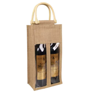 Bolsa de yute de vino reutilizable ecológica impresa personalizada con asa fuerte hecha de textiles y productos de cuero - Product Image 2