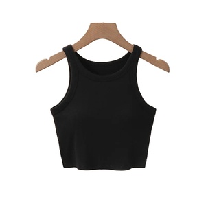 Camiseta sin mangas de verano transpirable para mujer, camisola corta de Color sólido con cuello, Top elástico ajustado Sexy para fiesta, tela de punto informal - Product Image 5