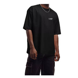 T-shirt en coton tricoté respirant pour homme grande taille, matière épaisse de haute qualité, coupe classique, épaules tombantes, style streetwear - Product Image 1