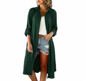 Robe chemise courte en organza décontractée de bureau pour femmes, mode printemps-automne 2025, couleur unie, bouton, poche, sans manches - Product Image 1