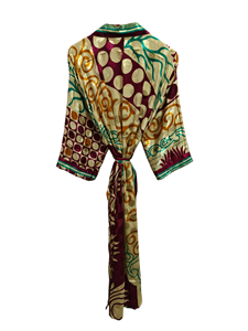 Bata de novia Bata de seda ligera para mujer Ropa de noche Bata larga, Kimono Sari de seda reciclada vintage indio con estampado floral, - Product Image 3