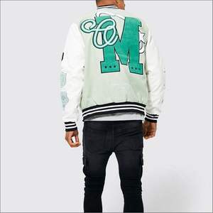 Chaqueta universitaria blanca y verde con soporte de invierno para hombre, parches bordados en la parte delantera, estilo Letterman, bombardero de béisbol, ropa de calle informal - Product Image 2