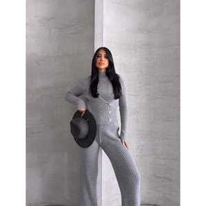 Conjunto de Suéter Tejido para Mujer con Detalle de Botones Laterales-1563 - Product Image 1