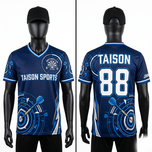 เสื้อเจอร์ซีย์ผ้าโพลีเอสเตอร์อินเตอร์ล็อคพรีเมียม 160 GSM สีกรมท่าไล่เฉดสี ระบายอากาศได้ดี แห้งเร็ว พร้อมโลโก้แบบซับลิเมชั่นตามสั่ง - Product Image 1