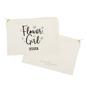 Grande trousse de toilette personnalisée en toile de coton, écologique, résistante à l'eau, durable, motif floral, étui à lettres adorable pour femme - Product Image 2