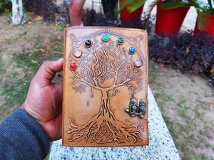 แฮนด์เมดทองแดงขนาด A3ขนาดต้นไม้หนังแท้ Grimoire วินเทจของขวัญที่ดีที่สุดสำหรับเขาเจ็ดก้อนหิน deckle ขอบไดอารี่กล่องบรรจุ - Product Image 2