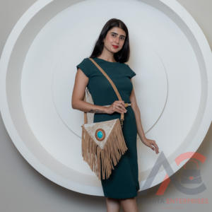Real Handmade <b>Suede</b> Leather Cowhide Fur With Turquoise Stone <b>Fringe</b> Sling <b>Bag</b> // Crossbody <b>Bag</b> - Product Image 2