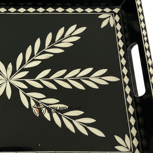 Un fournisseur indien propose un plateau de service décoratif rectangulaire en incrustation d'os noir fait à la main avec poignées - Product Image 6