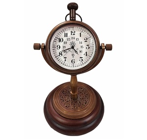 Horloge de table nautique vintage en laiton avec base en bois, style design moderne pour la décoration de la maison et du bureau, faite à la main en Inde - Product Image 1