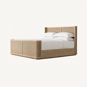 Lit en bois massif et rotin Faddish Oak, durabilité longue durée, lit moderne avec taille king-size - Product Image 4