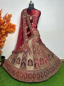 High-End Velvet Bridal Lehenga Set <b>Sequin</b> Embroidery Long <b>Flared</b> Can Choli Double Dupatta for Indian Weddings Year-Round Parties - Product Image 5