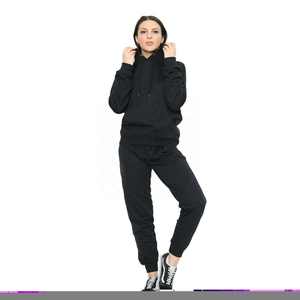 Conjunto Deportivo Clásico de Invierno para Mujer de 2 Piezas con Encaje Largo y Patrón Sólido, Tejido de Forro Polar Transpirable para Uso Deportivo y Casual - Product Image 1