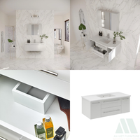 Meuble-lavabo mural moderne en bois avec vasque intégrée et tiroirs, montage facile, garantie non applicable, fabriqué au Vietnam