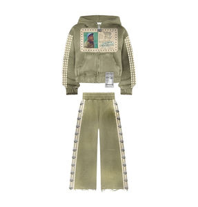 ชุดวอร์มฤดูหนาวแบบ unisex ระบายอากาศได้ดี ตกแต่งด้วยคริสตัลแบบกำหนดเอง แถบข้างกางเกงสีพรีเมียม สไตล์ลำลองสตรีทแวร์ - Product Image 6