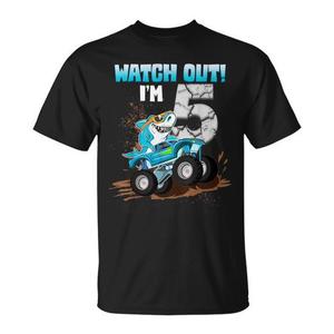 Camiseta de 5.º Cumpleaños para Niño y Niña, Diseño de Tiburón y Camión Monstruo, para Celebrar 5 Años, Camiseta Promocional - Product Image 1