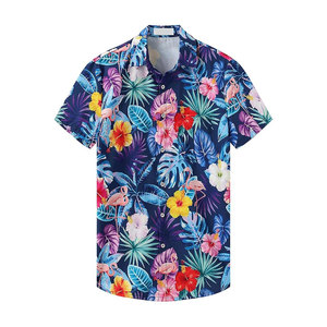 Nuevo botón ecológico de punto de verano para hombre, estampado Floral completo, manga corta de gran tamaño, playa, vacaciones cómodas, informales - Product Image 1