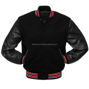 Veste universitaire noire Letterman en laine et cuir unisexe avec fermeture à bouton-pression pour le printemps en toile - Product Image 1