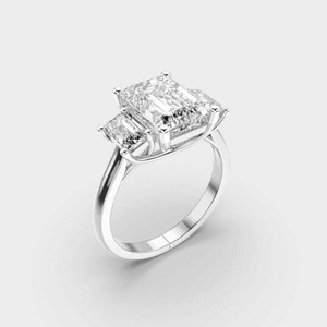 Anillo de Diamantes Trilogy con 2 Diamantes Cultivados en Laboratorio de Corte Esmeralda de 50 Quilates, Elegante Anillo de Compromiso en Oro Sólido de 14k, Perfecto para Mujer - Product Image 3