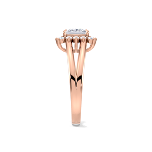 IGI Certified Princess Cut Lab Grown Diamond Halo <b>Split</b> Shank Engagement-Wedding <b>Ring</b> in 9K Yellow / White & Rose Gold - Product Image 3
