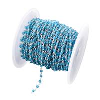 Apatite néon naturel perles de pierres précieuses rondes à facettes chaîne de chapelet 3mm bleu Apatite 925 argent Sterling fil enroulé chaîne à maillons vente