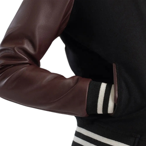 แจ็กเก็ตเบสบอลมหาวิทยาลัยเลตเทอร์แมนแขนเสื้อหนังปักโลโก้ได้ตามต้องการ - Product Image 4