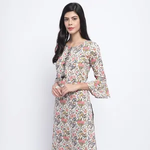 Rajnandini Dames Puur Cambric Katoen Jaipuri Bedrukt Multi Color Kurti Indian Top Kwaliteit Verkoper En Export