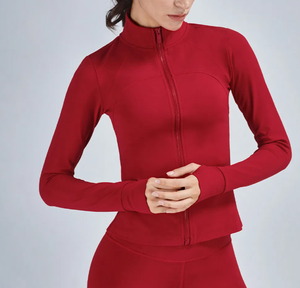 Personnalisé Haute Élastique Femmes Vintage Tricoté Zip Coupe-Vent Compression Slim Fit Sans Couture Yoga Gym Veste Active Fitness Workout - Product Image 1