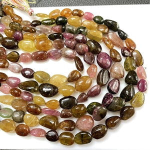Perles en forme de pépite lisse multi-tourmaline naturelle à prix d'usine, perles de forme inégale en tourmaline pour la fabrication de bijoux - Product Image 4