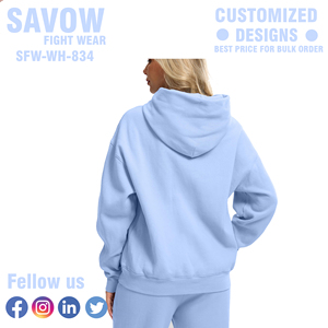 เสื้อฮู้ดผู้หญิงแบบโอเวอร์ไซส์ ผ้าฝ้าย คอตตอน แบบสวมหัว มีฮู้ด สีพื้น สตรีทแวร์ แจ็คเก็ตผ้าฟลีซ เสื้อผ้าออกกำลังกายแบบสั่งทำได้ สวมใส่สบายๆ - Product Image 4