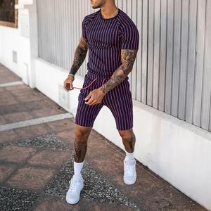 Unisex Eco-Friendly Breathable Quick Dry <b>Tracksuit</b> Set Striped Crew Neck Outdoor Street Short Sleeve 2 Piece Sports Set - Product Image 2