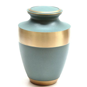 Urne funéraire moderne minimaliste de luxe bleu or, en laiton fait main, cylindrique, capacité 3-4L, pour cendres humaines, personnalisable - Product Image 1